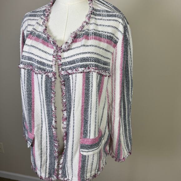 Nic+Zoe Dashing Days Tweed Fringe Trim Jacket US Women's 1X Plus - Picture 7 of 9